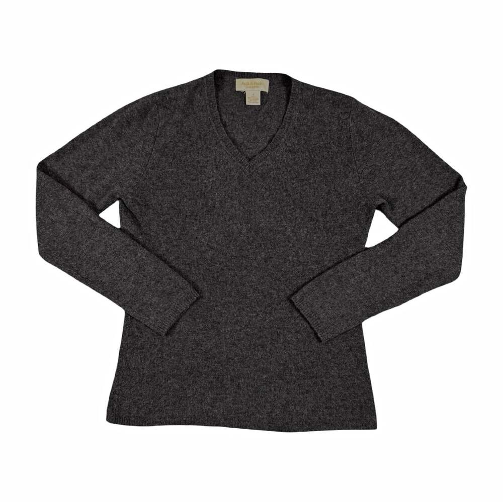 Women’s Peck & Peck Gray Cashmere Knit V-Neck Long Sleeve Pullover Sweater S